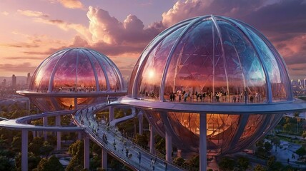 Fototapeta premium Futuristic City of the Future at Sunset: High Technology and Architectural Inspiration
