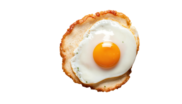 Fried egg isolated on transparent background. Top view. Flat lay.