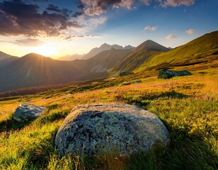 Poland, Tatra Mountains, Zakopane - Swinica, Krotka, Krywan peaks, Cicha Dolina and Walentkowa Dolina Valleys with High Tatra mountain range panorama in background