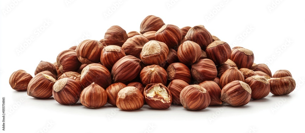 Poster heap of hazelnuts isolated on white background