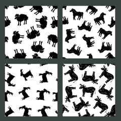 Silhouettes of various domestic animals arranged in playful patterns on a clean background