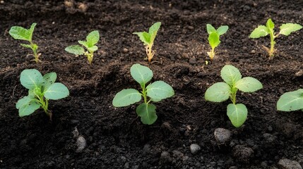 Young Seedlings Emerging from Nutrient-Rich Tilled Soil in for Planting