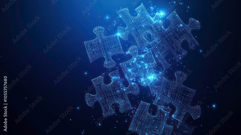 Poster Abstract puzzle pieces with glowing effects, representing problem-solving and creativity.