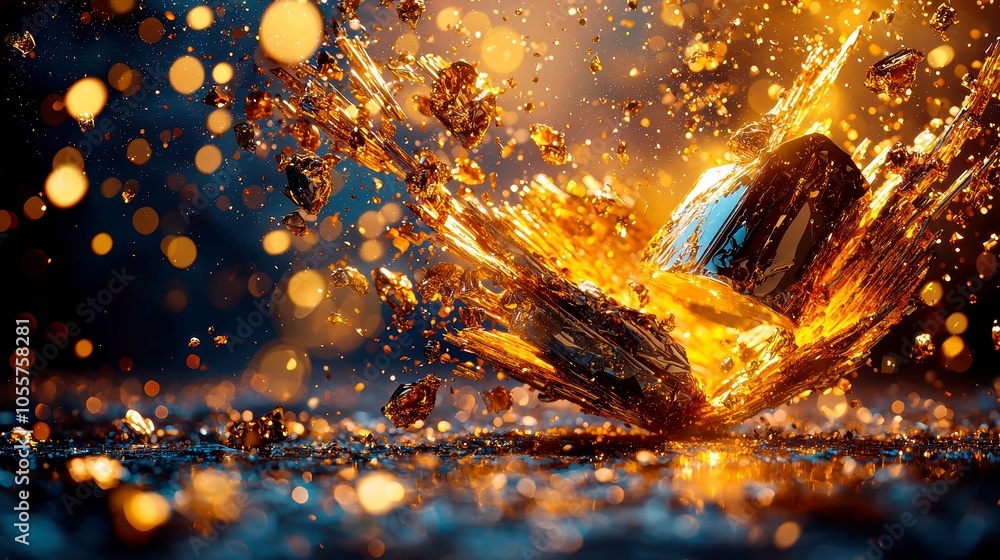 Poster Abstract holiday backdrop featuring shimmering bokeh lights in warm gold and yellow hues, creating a festive atmosphere with vibrant, soft illumination and inviting space.