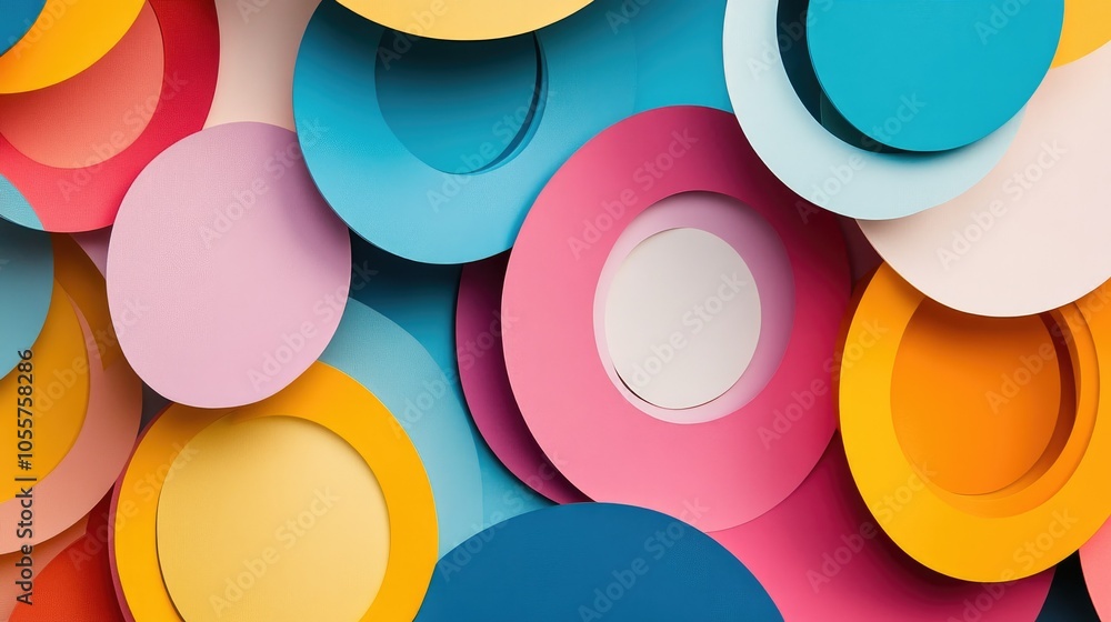 Poster colorful, overlapping circles forming an abstract background; fun and artistic composition for versa