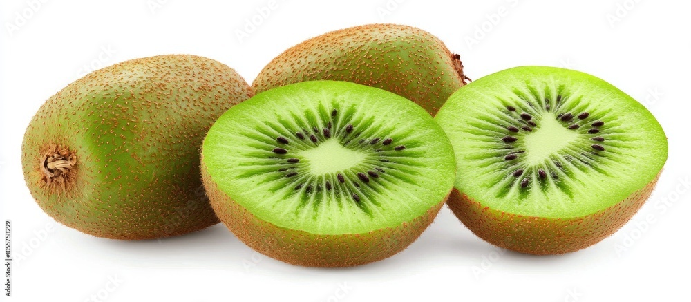 Poster closeup of kiwi fruit isolated on white background with clipping path
