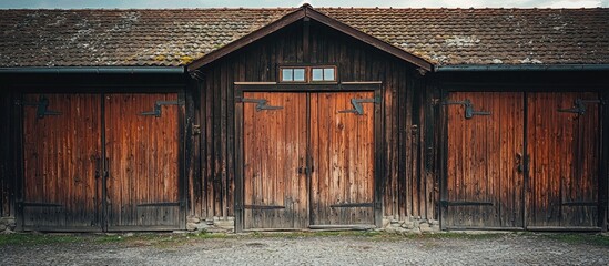 Naklejka premium Old Vintage Brown Wooden Barracks