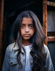 Fototapeta premium Emotional Portrait of Young Girl Face Outdoors