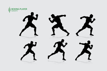 Boxing player silhouette set 01