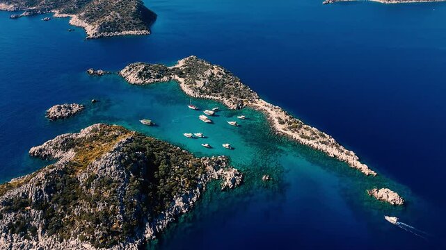 Kekova Island in the Summer Season Drone Video, Mediterranean Sea Kalekoy Kekova, Demre Antalya, Turkiye (Turkey)
