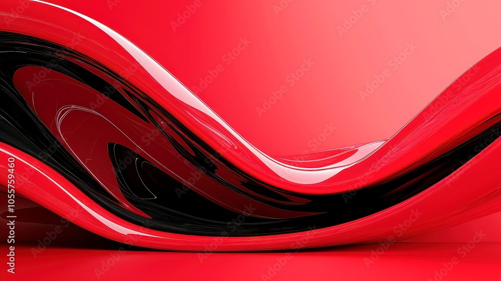 Poster dynamic red and black abstract lines, a vibrant backdrop with flowing lines, ideal for graphic desig