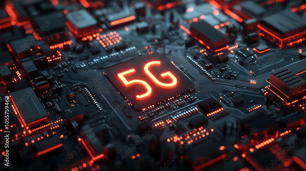 Aufkleber futuristic technology background with glowing 5g text on circuit board, concept for innovation