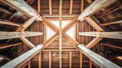 Construction site details featuring timber roofingwork