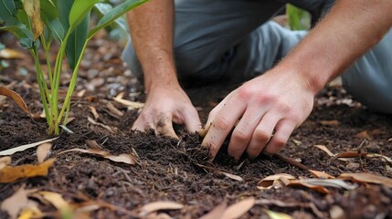 Gardener's Hands Preparing Soil for Planting with Organic Compost