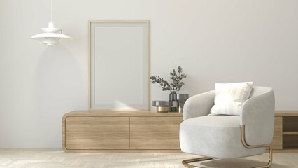 Elegant interior design featuring a cozy chair, minimalistic decor, and natural light for a serene atmosphere. 3d render