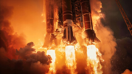 A powerful rocket engine being ignited