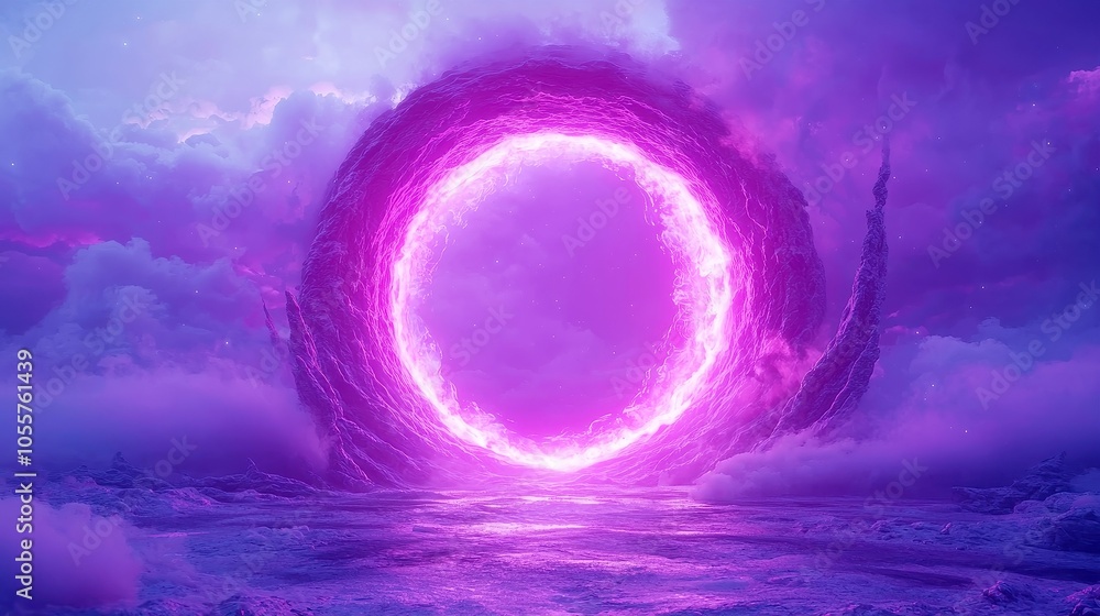 Poster celestial vortex animation, a mesmerizing 4k loop depicting an ancient alien presence within a swirl