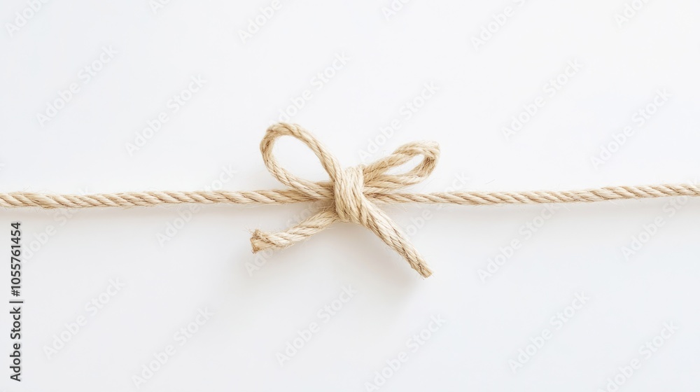 Aufkleber close up of twine or string knotted in a bow against a clean white background