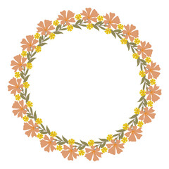 Floral Wreath Frame with Orange and Yellow Flowers on a White Background