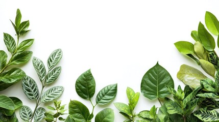 Naklejka premium Vibrant green leaves against a white background create a fresh and lively botanical visual