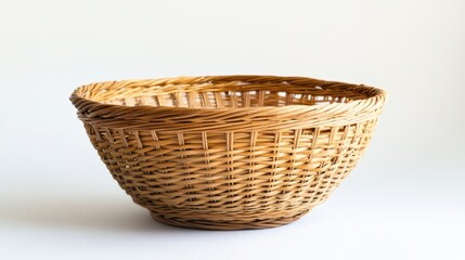 Woven wicker basket on a white background