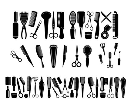Hair dressing tools silhouette set 02