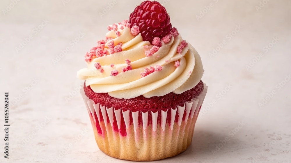Poster raspberry and cream cupcake displayed against a white backdrop
