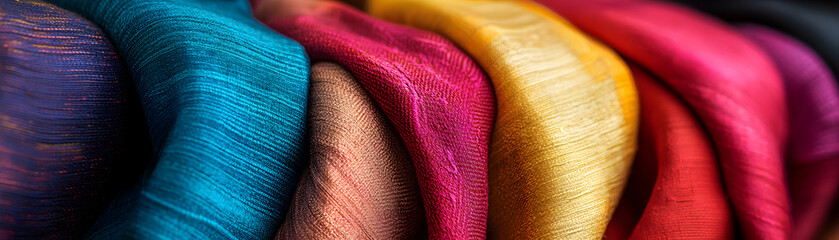 Close-up View of Multicolored Fabric with a Smooth, Silky Texture