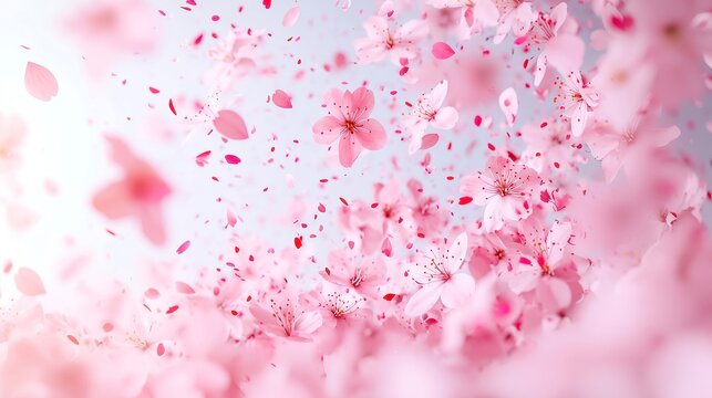 Cherry Blossom Petals in Motion, a vibrant 3D animation of delicate pink petals gently falling, customizable colors, perfect for enhancing serene scenes and nature-themed projects