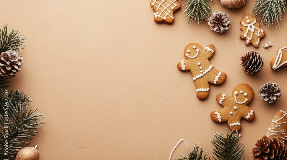 Poster festive flat lay mockup featuring gingerbread cookies complete with space for a text banner