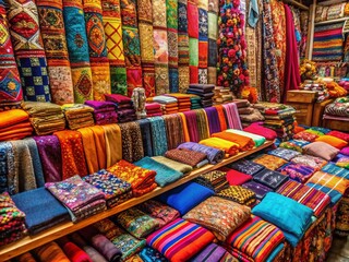 Close-Up of Colorful Fabrics in Market Stall – Vibrant Textures and Patterns for Fashion Photography