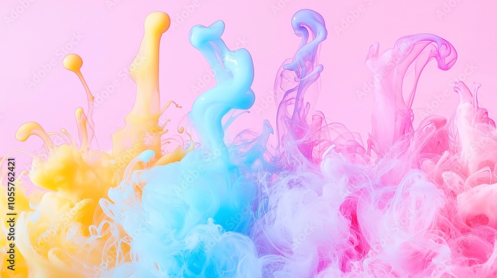 Poster vibrant swirls of ink, a mesmerizing display of colorful abstract smoke and fluid dynamics in slow m