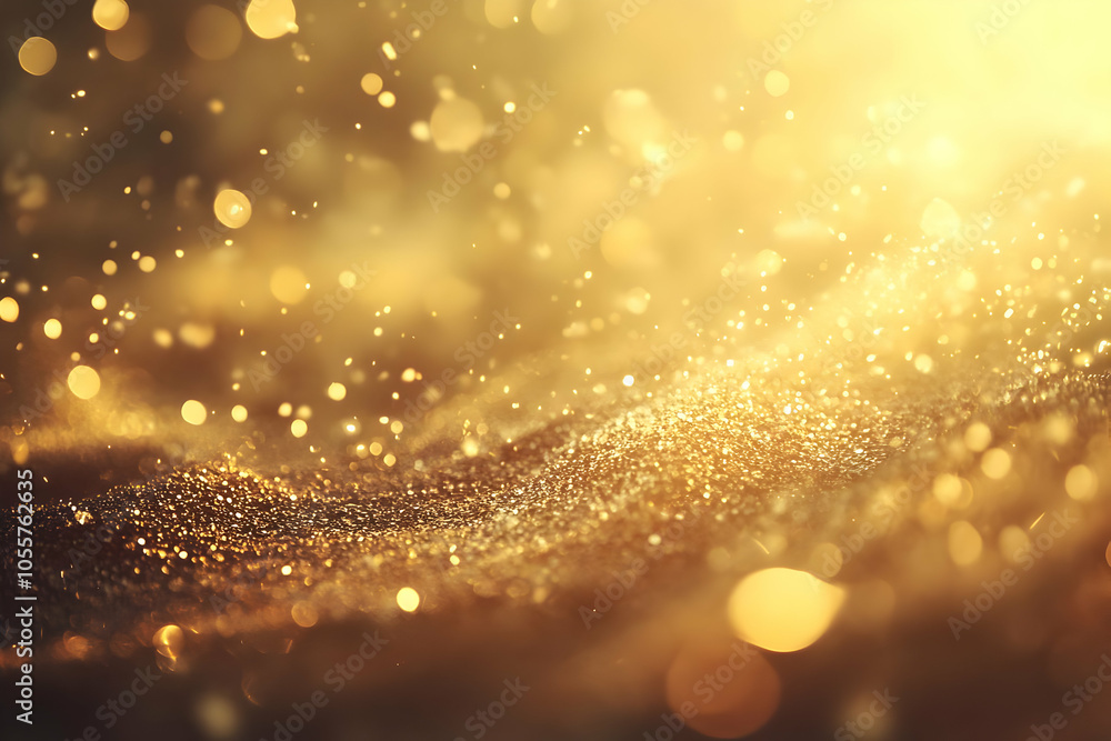 Poster a shimmering golden background with sparkling particles creating a dreamy atmosphere.