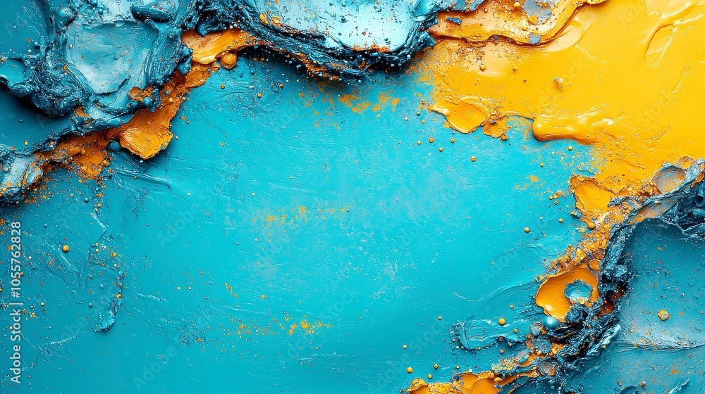 Poster vibrant particles in motion, a swirling backdrop of blue and yellow particles creates an ethereal at