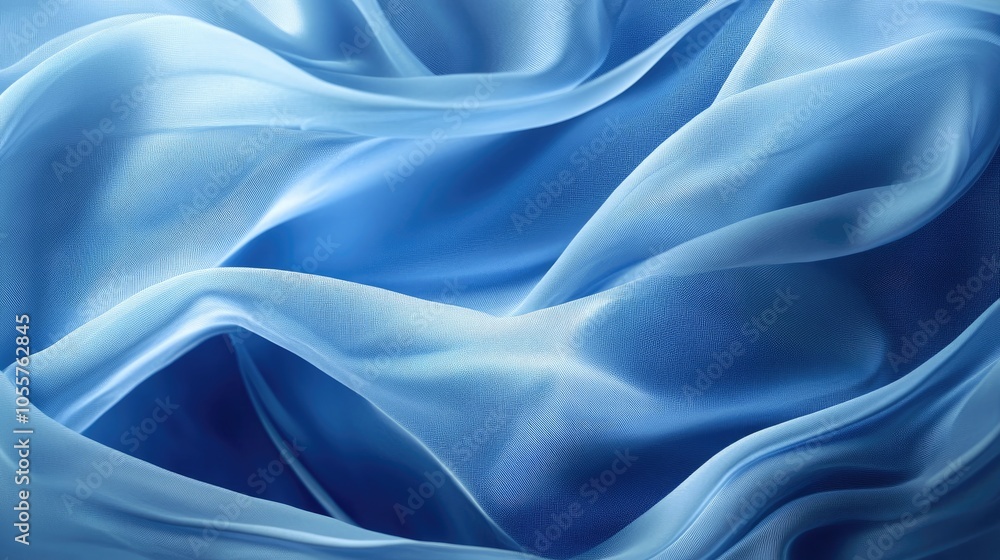 Poster flowing abstract blue fabric in the air showcasing a soft elegant and dynamic appearance