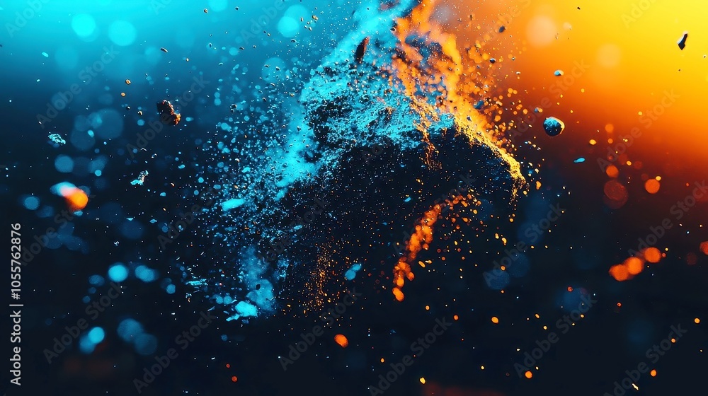 Aufkleber colorful particles swirling in a soft blur, shades of blue and yellow merge seamlessly, creating an 