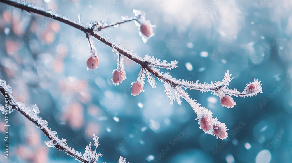 Poster snow and ice by a tree branch