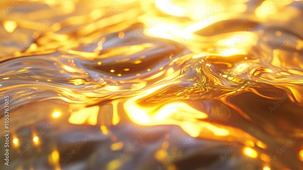 Poster Caustic fluid emits a soft glow with shimmering reflections on its surface