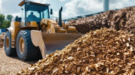 Bulldozer carrying a load of woodchips