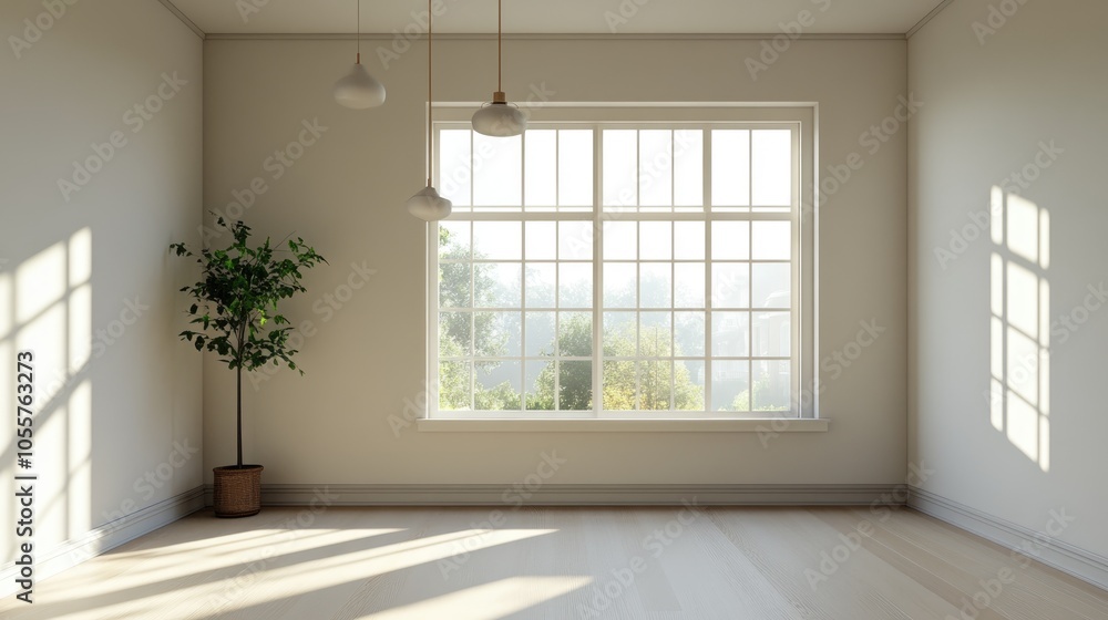 Aufkleber spacious window in a modern room featuring soft lighting minimalist decor and ample empty space idea