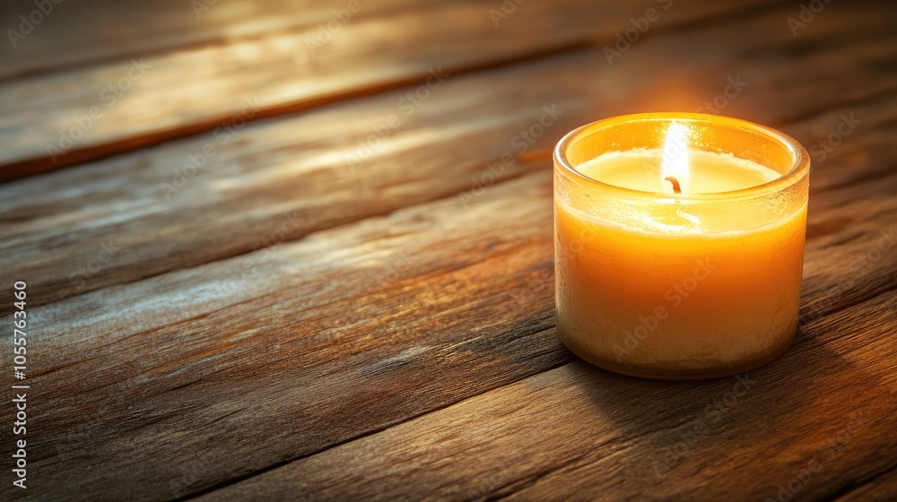 Poster lit candle on a wooden table featuring homemade candles and a banner with ample copy space