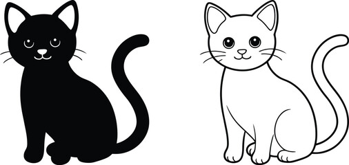 Black and White Cat Illustrations for Coloring