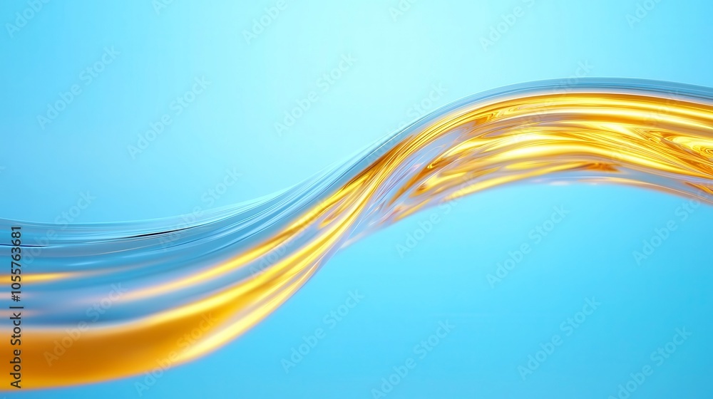 Poster Glowing Gold Light Rays in Abstract Twisting Ocean Waves, vibrant hues of gold illuminating dynamic ripples, creating a mesmerizing loop background with ample free space.
