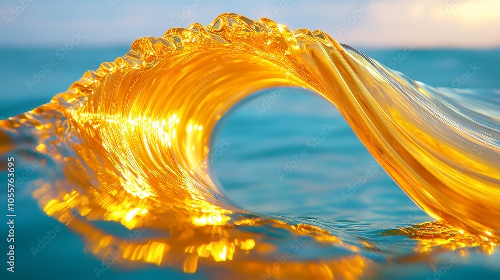 Poster glowing gold light rays abstract ocean wave loop, vibrant gold hues intertwine with ocean currents, 