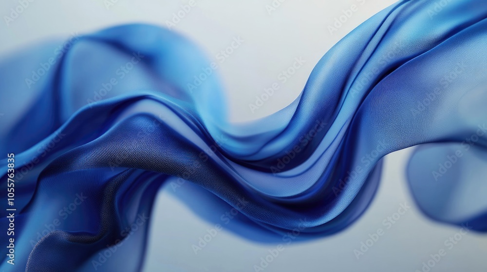 Poster flowing abstract blue fabric in the air showcasing a soft elegant and dynamic appearance
