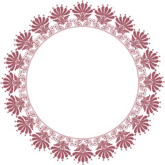 Round Floral Frame with Vintage Ornament and Lace Decoration. Vector illustration.