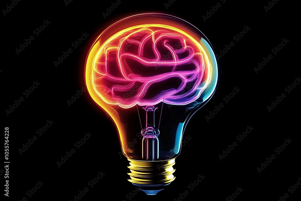 Poster glowing brain lightbulb symbolizing ai and innovation concept.