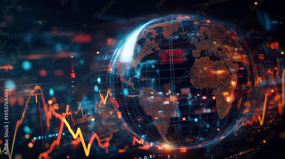 Leinwandbilder A digital representation of a globe with data visualizations and financial charts.