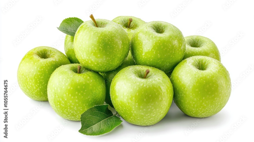 Poster Fresh green apples isolated on a white background with a clipping path