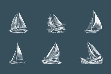 Sailing boat silhouette set 03
